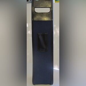 NEW Chaps Navy Canvas & Brown Faux Leather Wine Bottle Carrier Case with Pocket